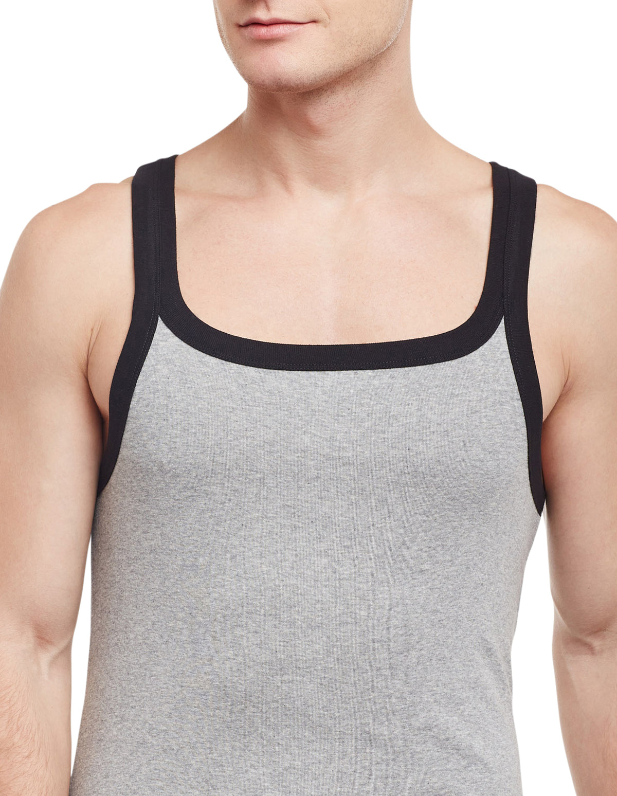 Super Combed Cotton Rib Square Neck Sleeveless Vest Grey Melange BX212G.ML