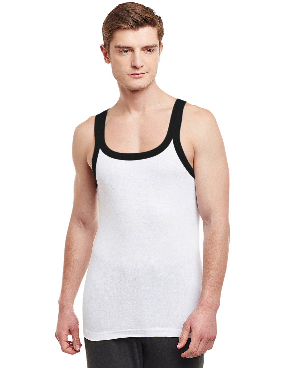 Super Combed Cotton Rib Square Neck Sleeveless Vest White BX212W