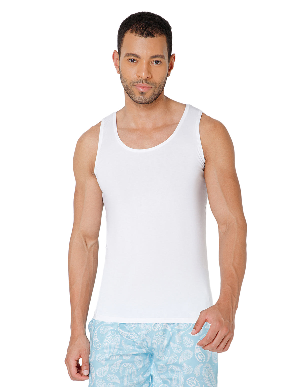 BodyX Ribbed Regular White Micro Modal Vests-BX222