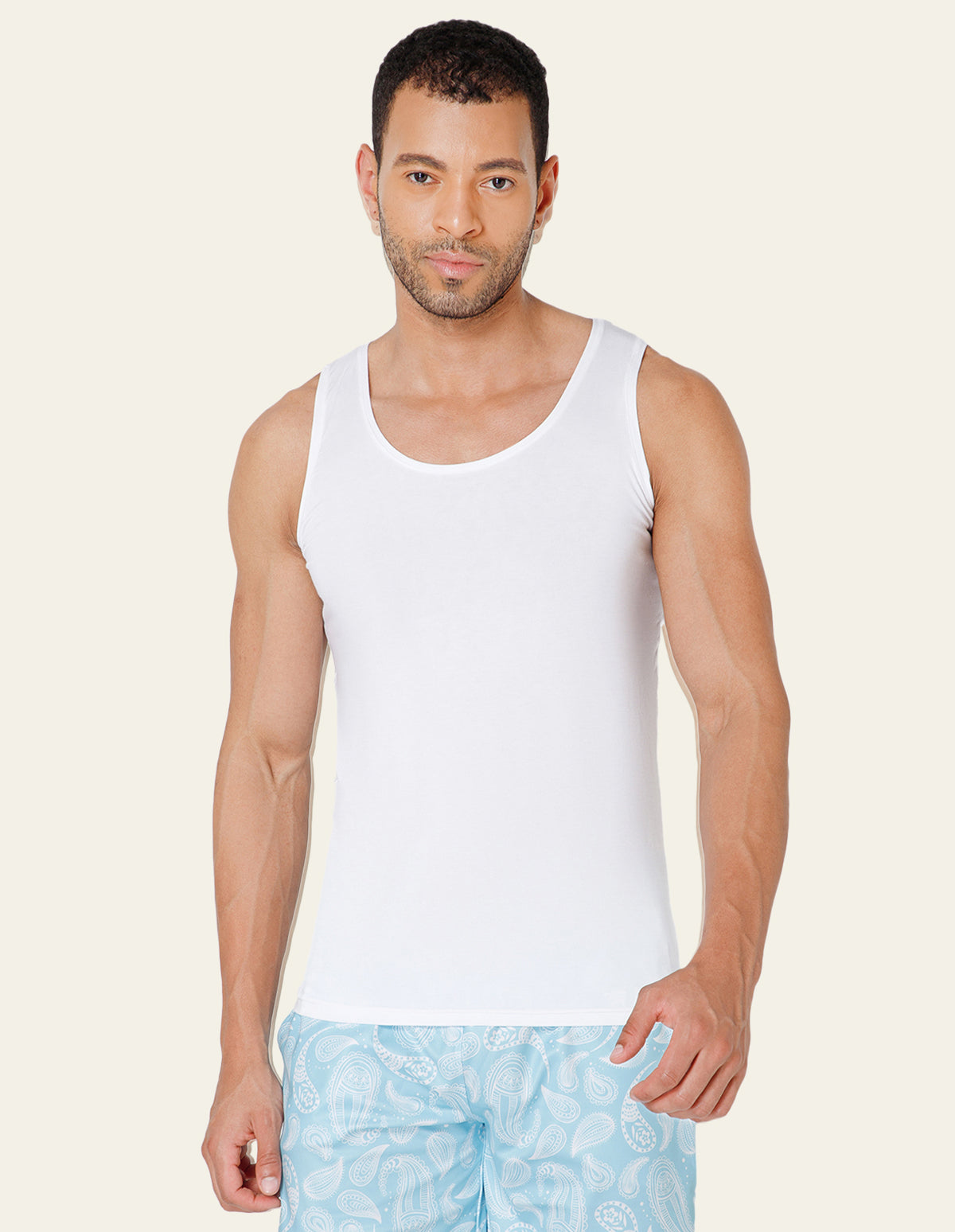 BodyX Ribbed Regular White Micro Modal Vests-BX222