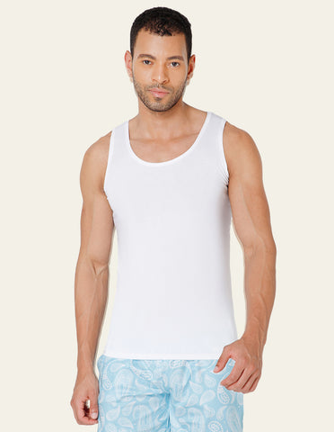 BodyX Ribbed Regular White Micro Modal Vests-BX222