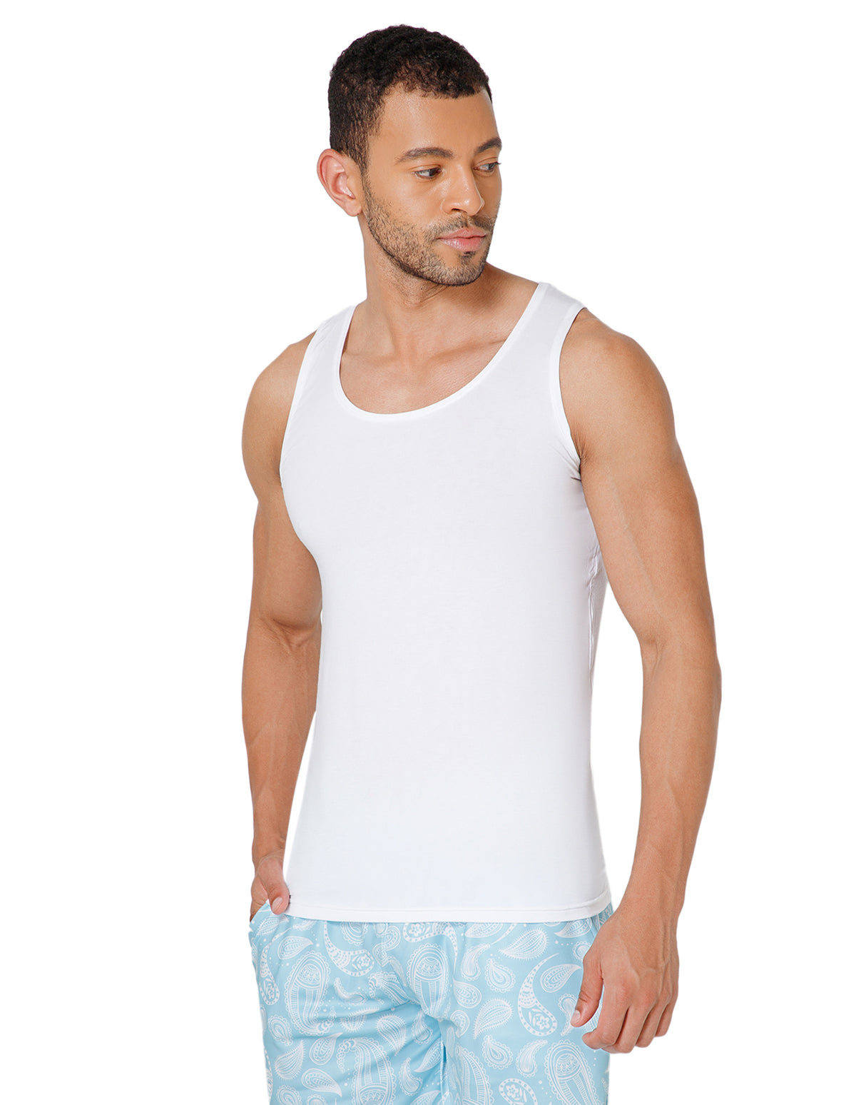 BodyX Ribbed Regular White Micro Modal Vests-BX222