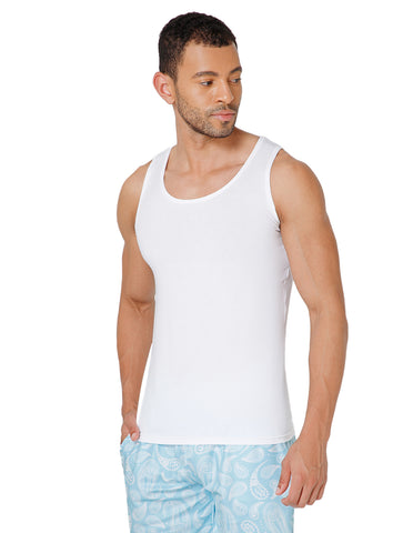BodyX Ribbed Regular White Micro Modal Vests-BX222