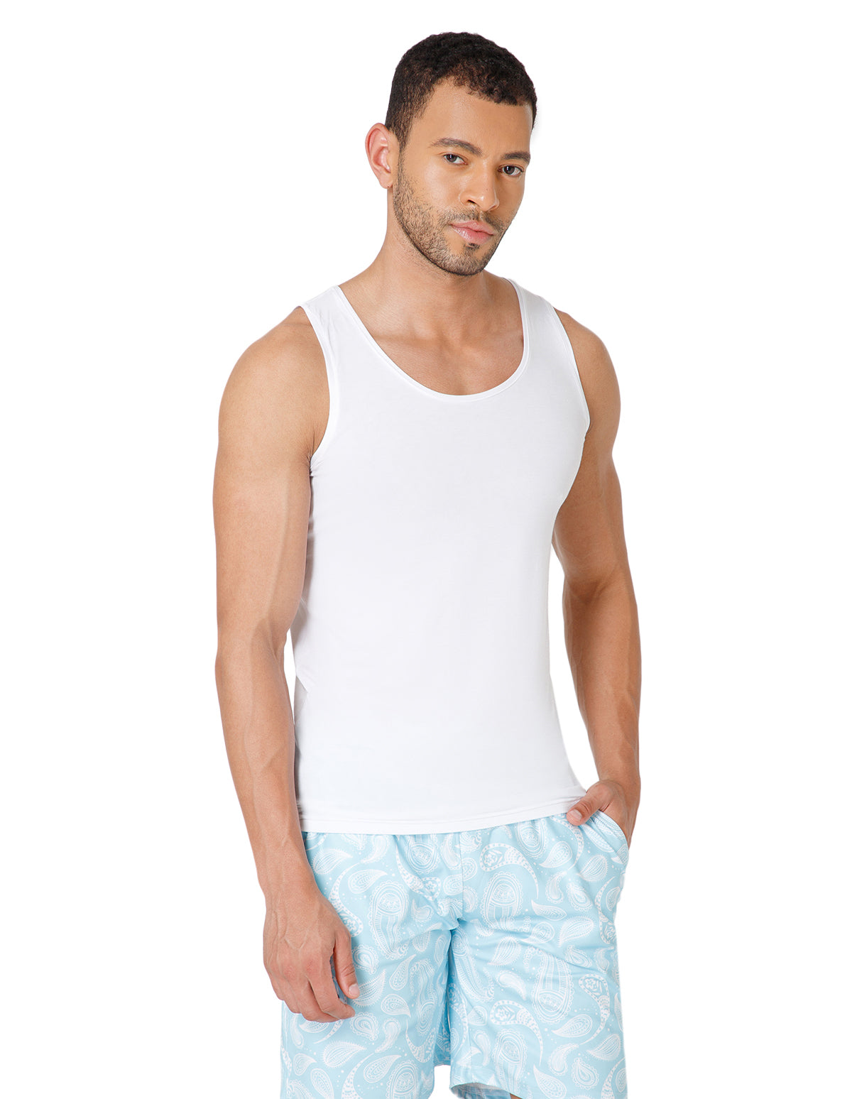 BodyX Ribbed Regular White Micro Modal Vests-BX222
