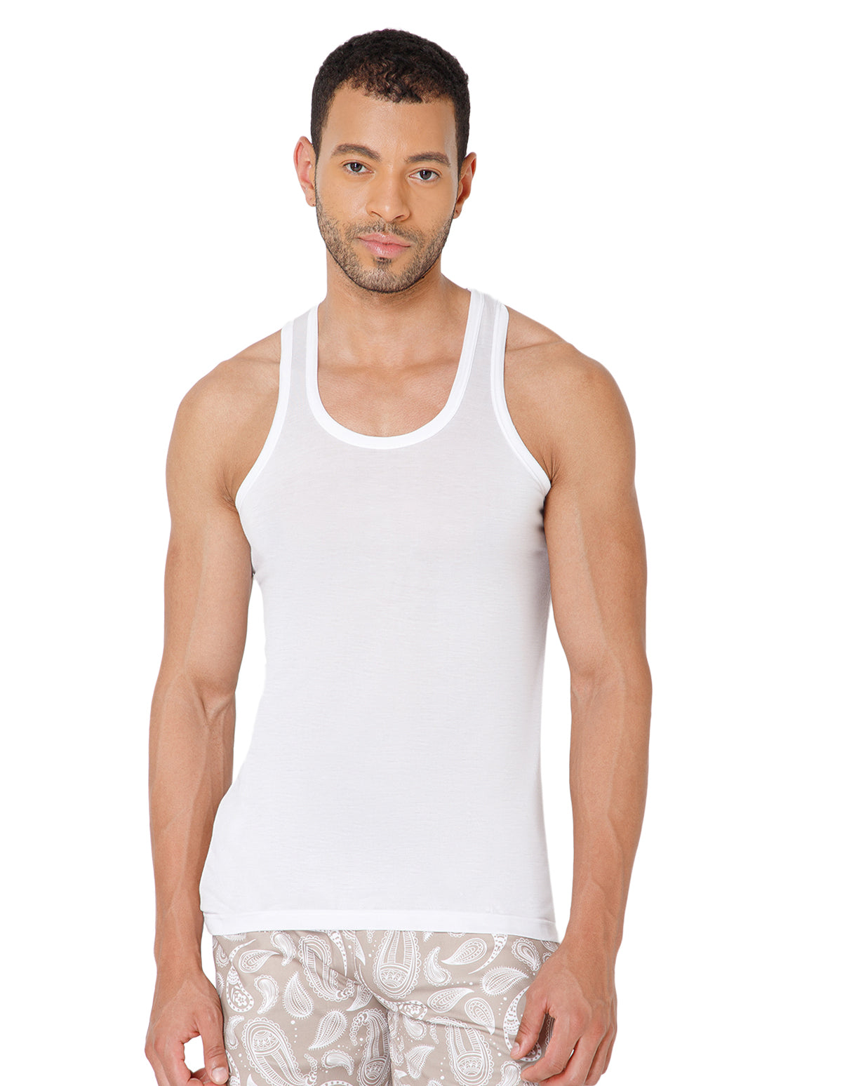 BodyX Ribbed Super Soft Micro Modal White Vests-SUPERIA-BX309