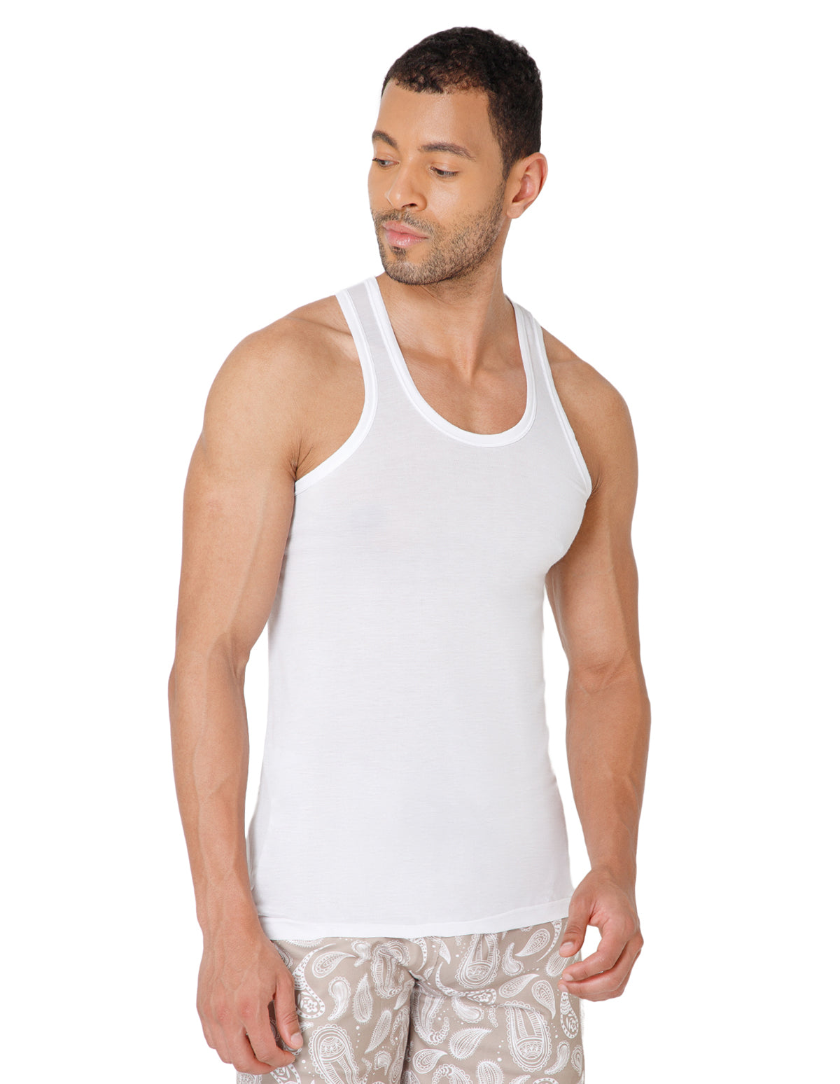 BodyX Ribbed Super Soft Micro Modal White Vests-SUPERIA-BX309