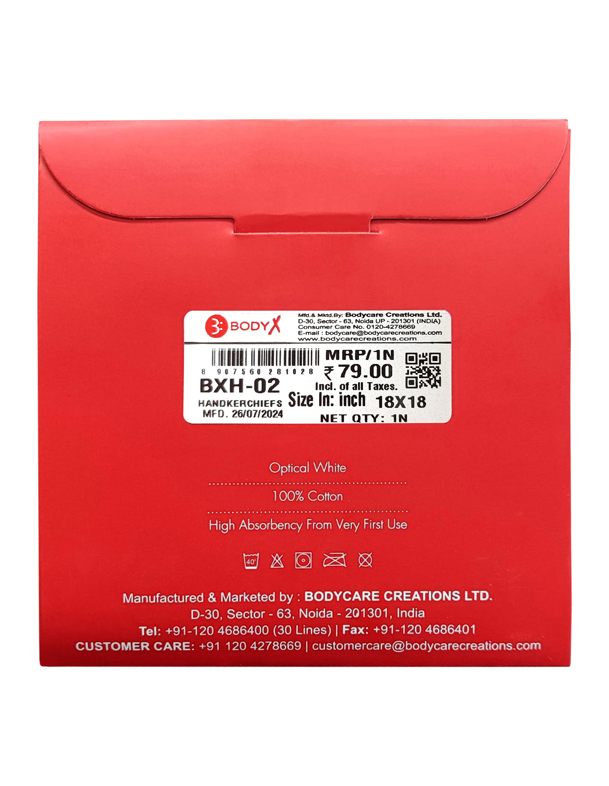 BodyX Cotton Handkerchief Collection: White Color Pack of 6 (BXH-02)