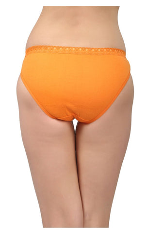 Bodycare Pack of 3 Bikini Style Cotton Briefs in Assorted colors with Lacy waist Band-E1473