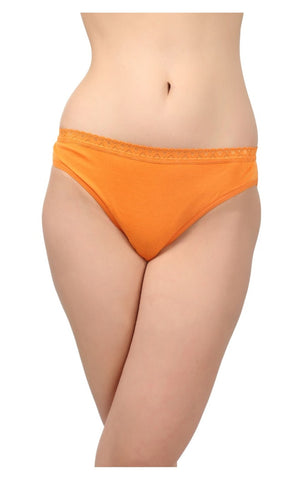 Bodycare Pack of 3 Bikini Style Cotton Briefs in Assorted colors with Lacy waist Band-E1473