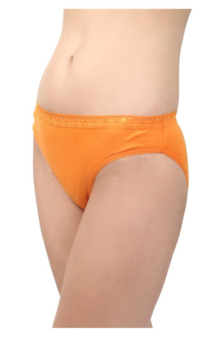 Bodycare Pack of 3 Bikini Style Cotton Briefs in Assorted colors with Lacy waist Band-E1473