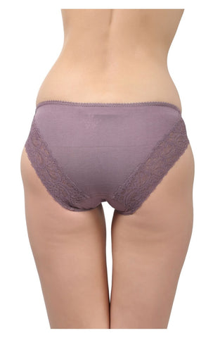 Bodycare Pack of 3 Bikini Style Cotton Briefs in Assorted colors with Lace detailing-E1474