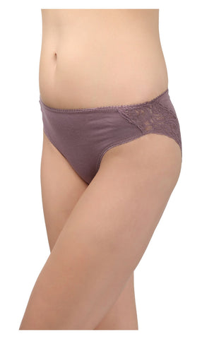 Bodycare Pack of 3 Bikini Style Cotton Briefs in Assorted colors with Lace detailing-E1474
