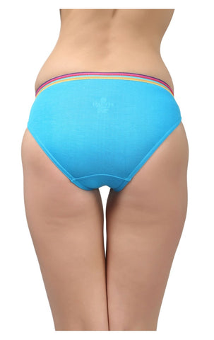 Bodycare Pack of 3 Bikini Style Cotton Briefs in Assorted colors with Multi Coloured Striped waist band-E1477