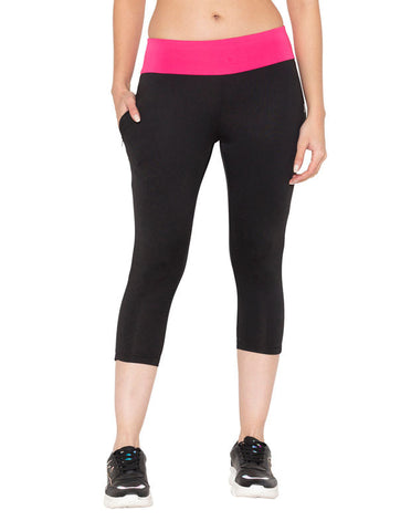 Bodyactive Women's High Waisted Yoga Capris with Pockets, Non See Through Workout Sports Running Capri, Tummy Control-LC09-BLK