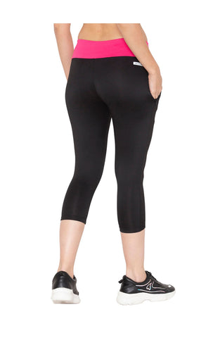 Bodyactive Women's High Waisted Yoga Capris with Pockets, Non See Through Workout Sports Running Capri, Tummy Control-LC09-BLK