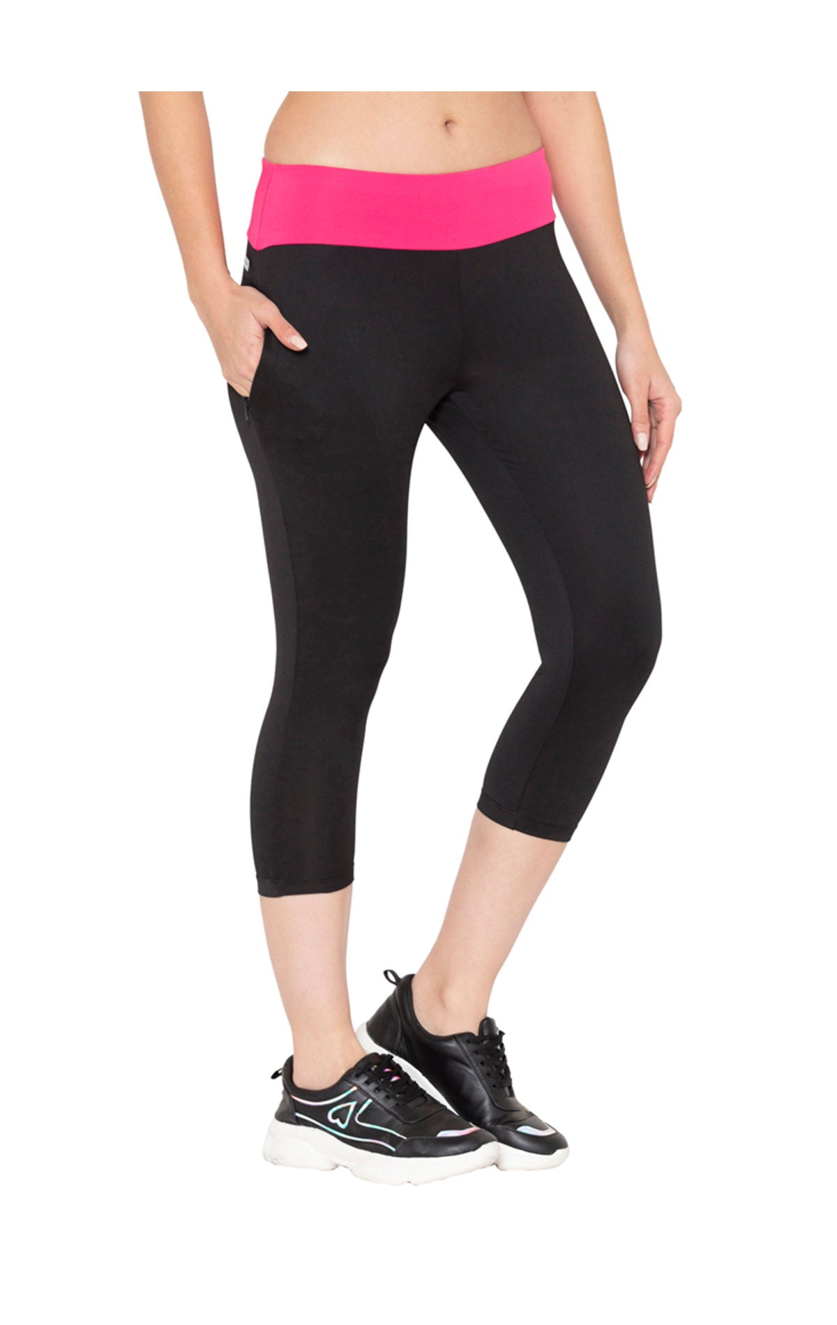 Bodyactive Women's High Waisted Yoga Capris with Pockets, Non See Through Workout Sports Running Capri, Tummy Control-LC09-BLK