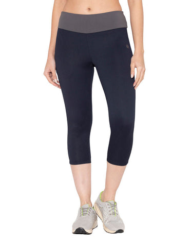 Bodyactive Women's High Waisted Yoga Capris with Pockets, Non See Through Workout Sports Running Capri, Tummy Control-LC09-NAV