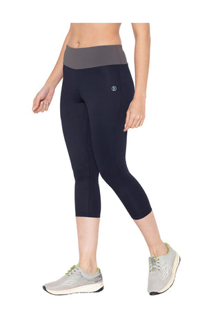 Bodyactive Women's High Waisted Yoga Capris with Pockets, Non See Through Workout Sports Running Capri, Tummy Control-LC09-NAV