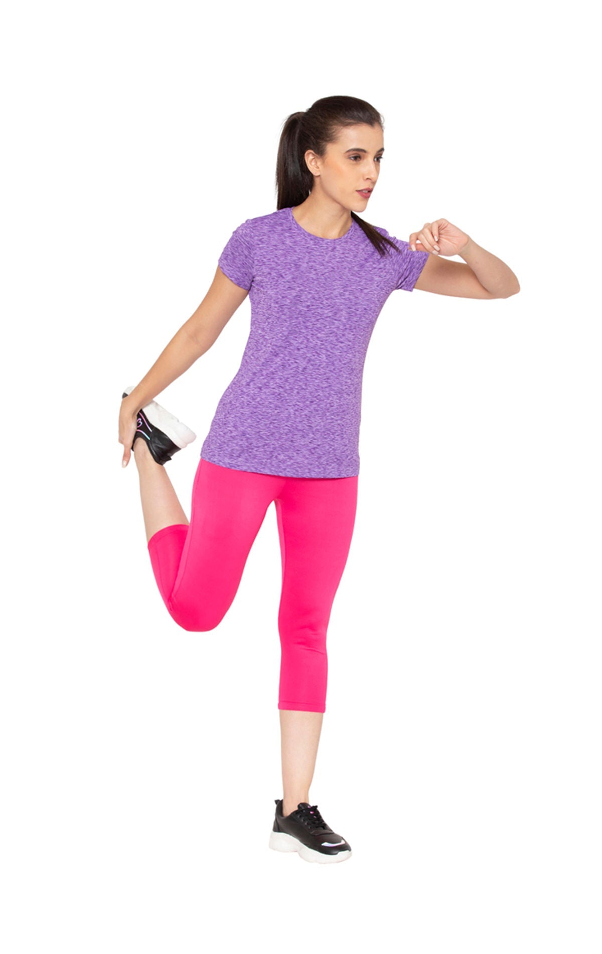 Bodyactive Women's High Waisted Yoga Capris with Pockets, Non See Through Workout Sports Running Capri, Tummy Control-LC09-PINK