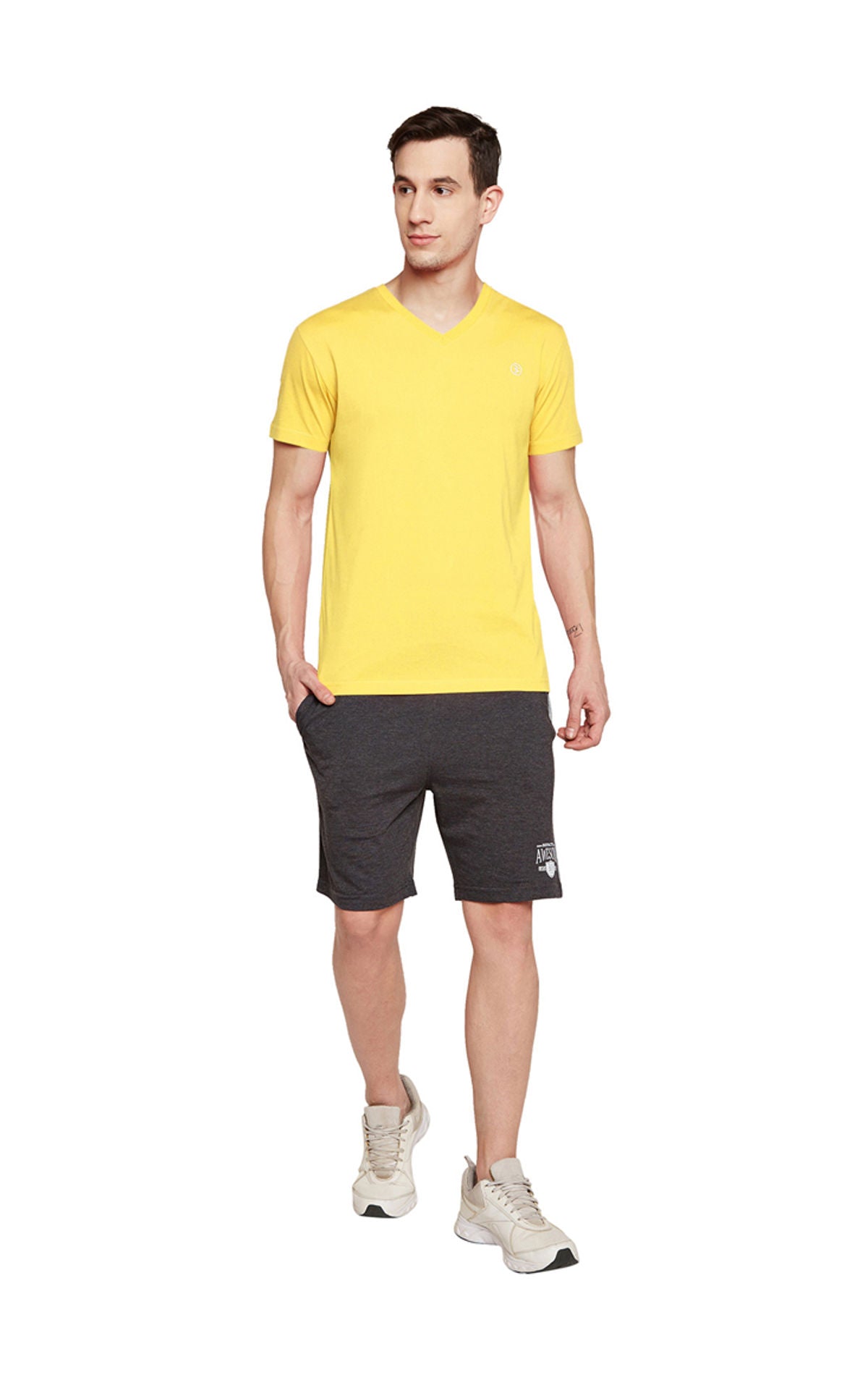 Bodyactive Men Yellow Cotton V-Neck T-Shirt-TS13-YELLOW