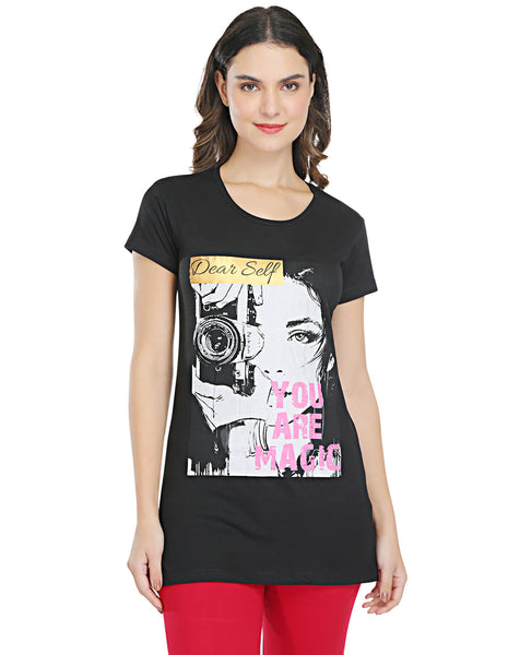 Bodyactive Black Cotton Women's Long T-shirt TS40-BLK