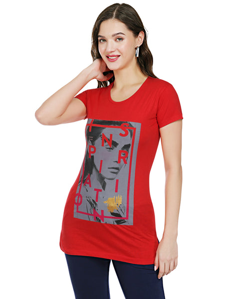 Bodyactive Red Cotton Women's Long T-shirt TS40-RED