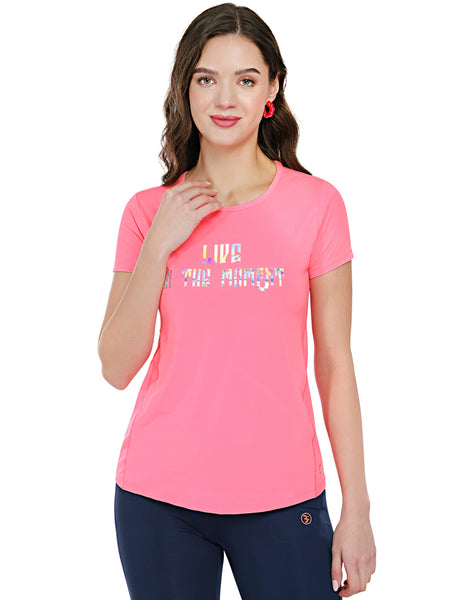 Bodyactive Pink Dry Fit Women's Poly Lycra T-shirt TS81-BRPIN