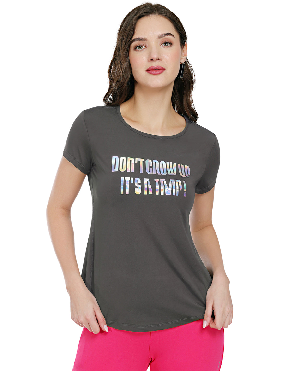 Buy Bodyactive Dark Grey Dry Fit Women's Poly Lycra T-shirt TS81