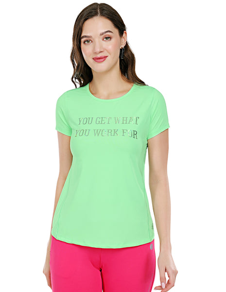 Bodyactive Light Green Dry Fit Women's Poly Lycra T-shirt TS81-LTGRN