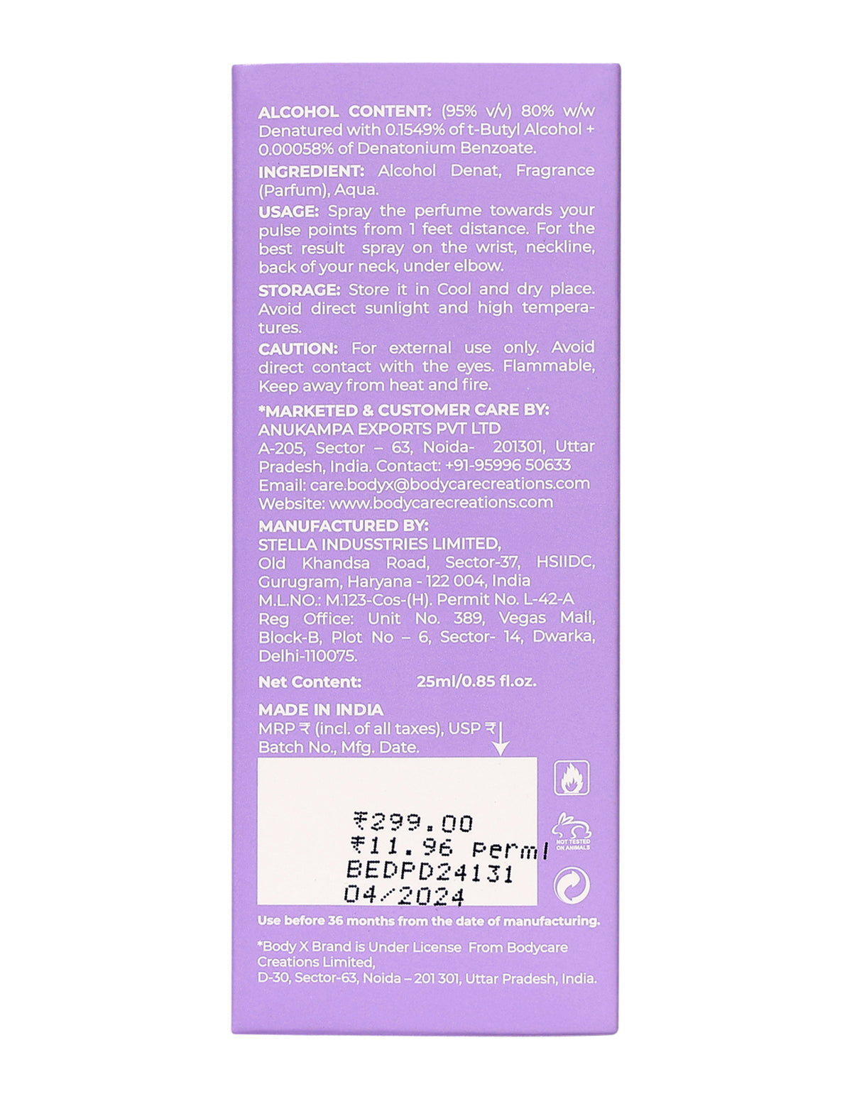 BodyX Tanza Eau De Parfum for Women Long-Lasting Feminine Fragranceme TANZA EDP-25ml