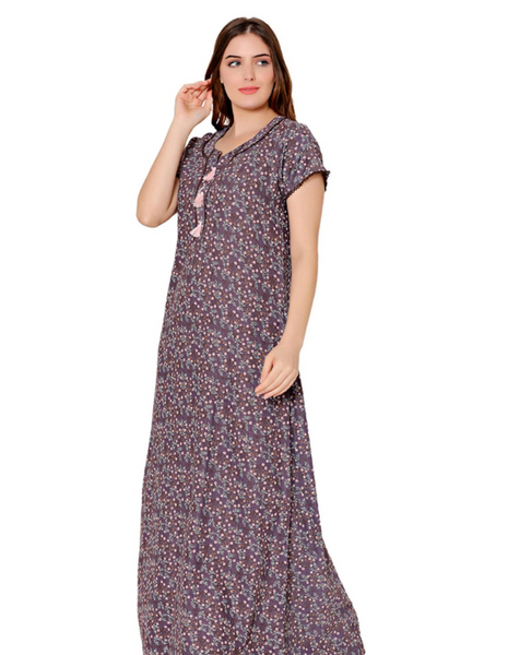 Bodycare Womens Polycotton U Neck Printed Long Night Dress-BSN2016A