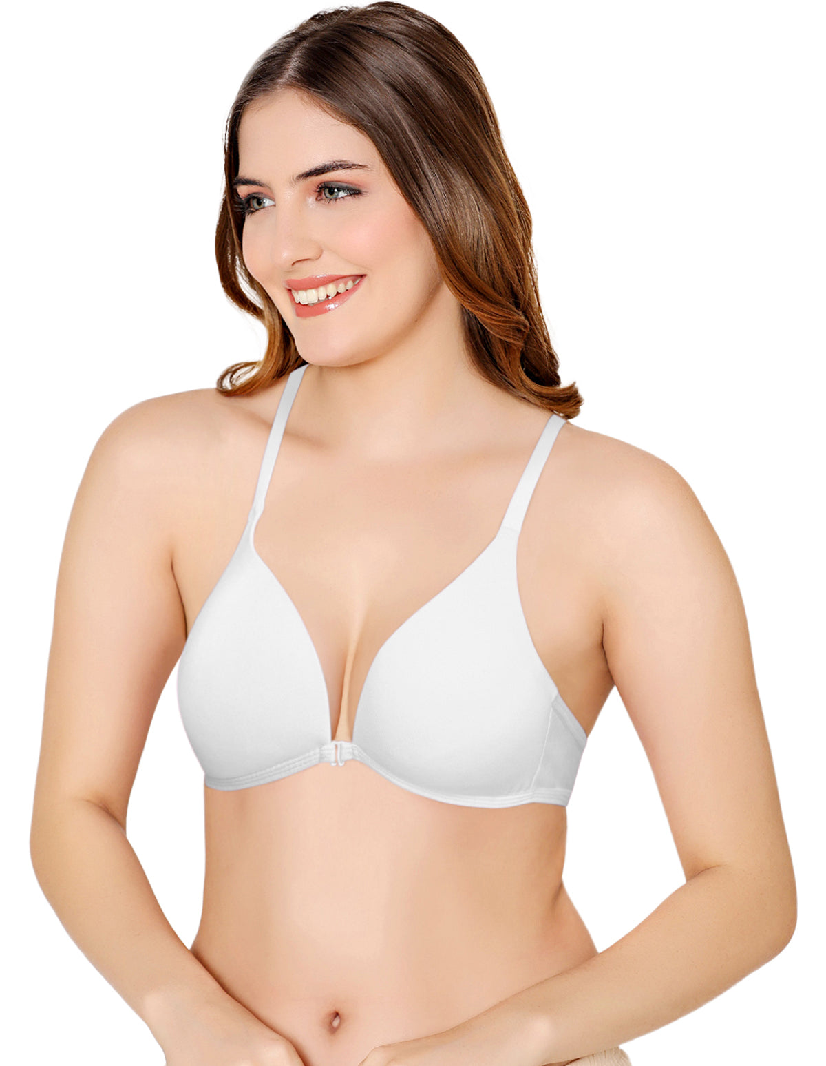 Bodycare Low Coverage, Front open, Seamless Padded Bra-6571-White