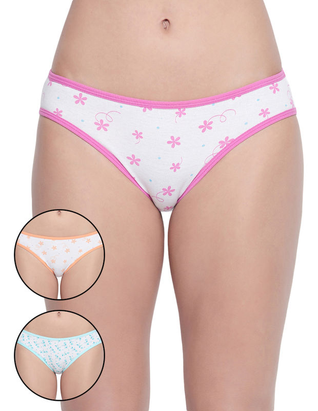 Pack of 3 High-Cut Bikini Style Cotton Printed Briefs in Assorted colors-11000