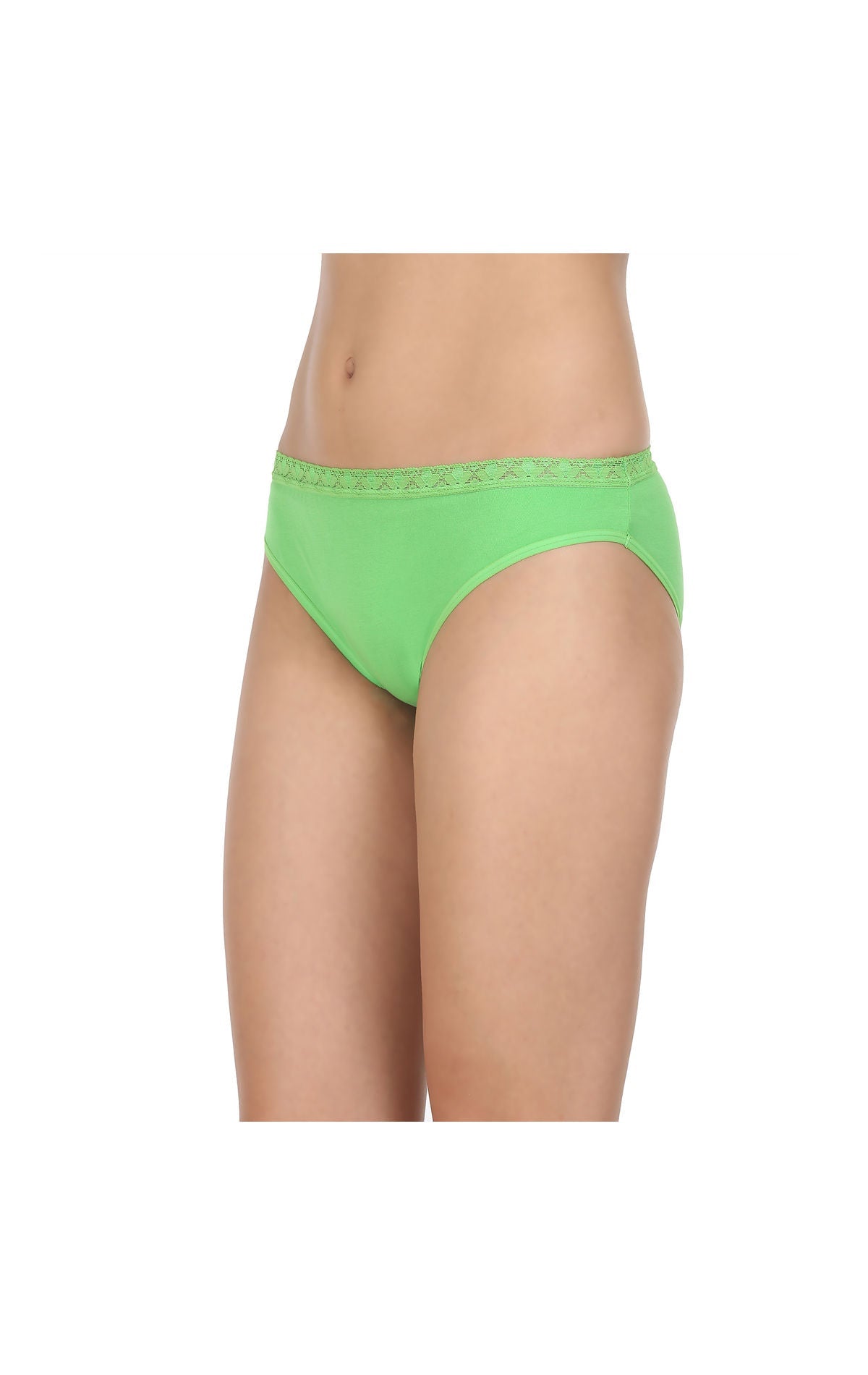 Pack of 3 Bikini Style Cotton Briefs in Assorted colors with Lacy waist Band-1473C