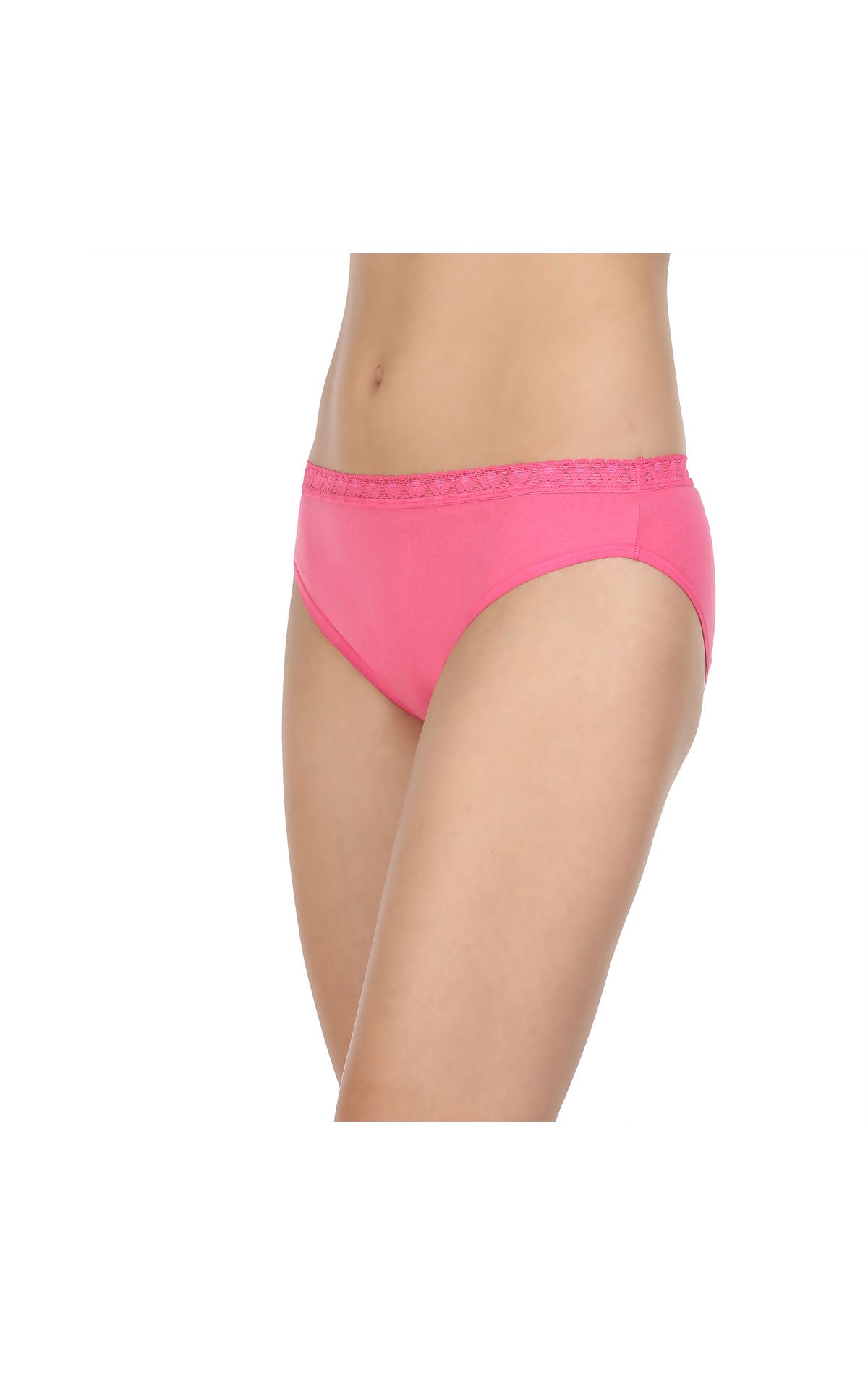 Pack of 3 Bikini Style Cotton Briefs in Assorted colors with Lacy waist Band-1473C