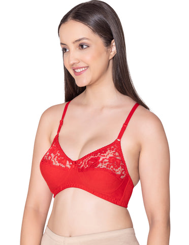 Bodycare polycotton wirefree adjustable straps designer net cup non padded bra-1535RE