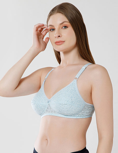 Wirefree Non-Padded Cotton Full Coverage Bra for Everyday Comfort - Sky Blue (#1537SKY)