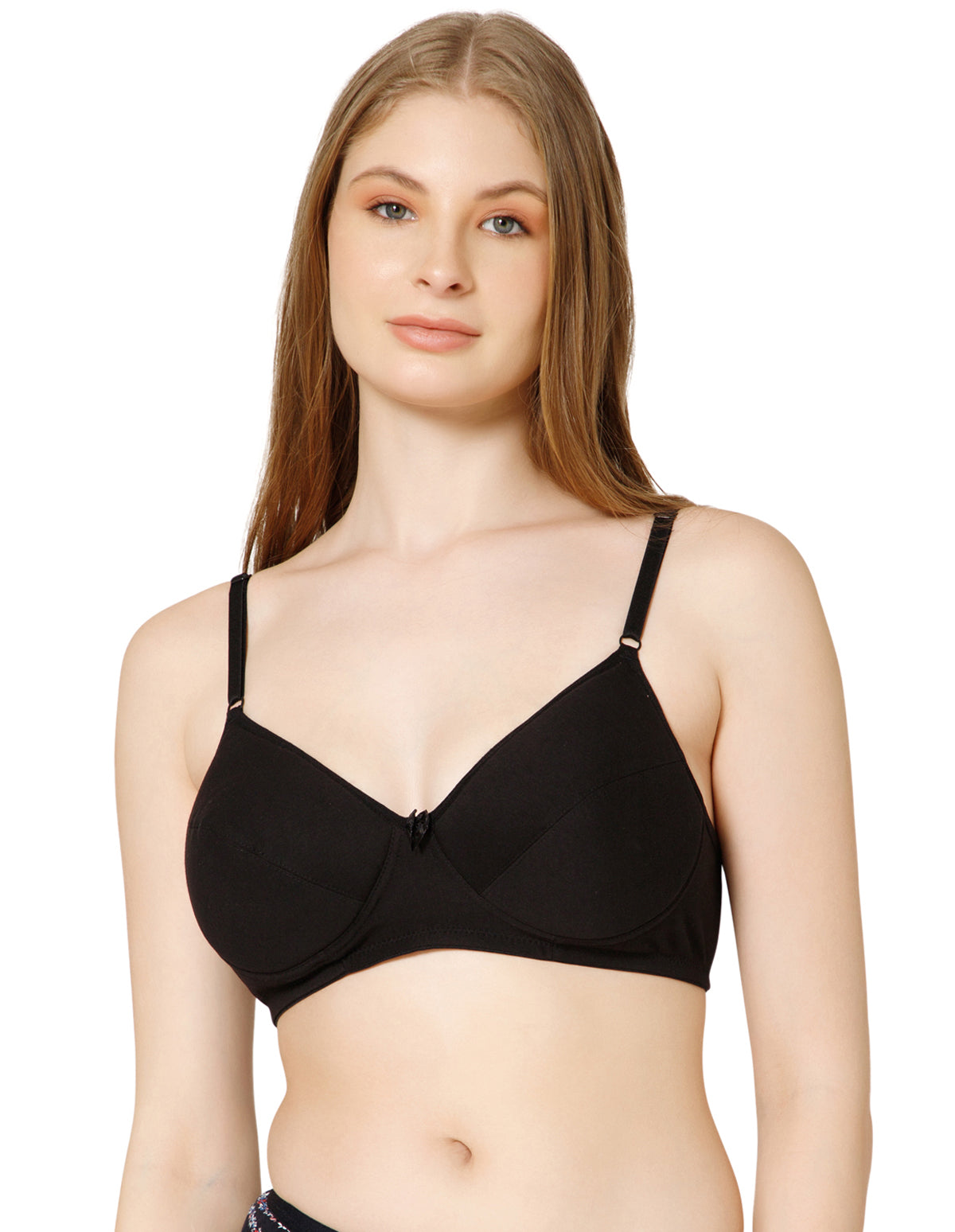 Soft Cotton Wirefree Padded Full Coverage Bra for All-Day Wear - Black (#1544B)