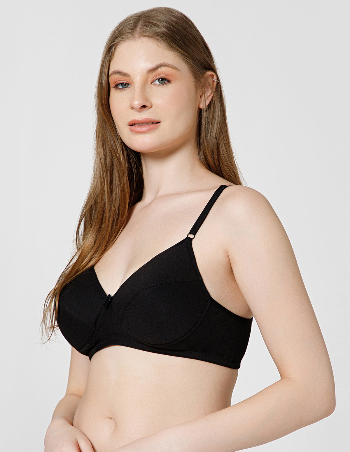 Soft Cotton Wirefree Padded Full Coverage Bra for All-Day Wear - Black (#1544B)