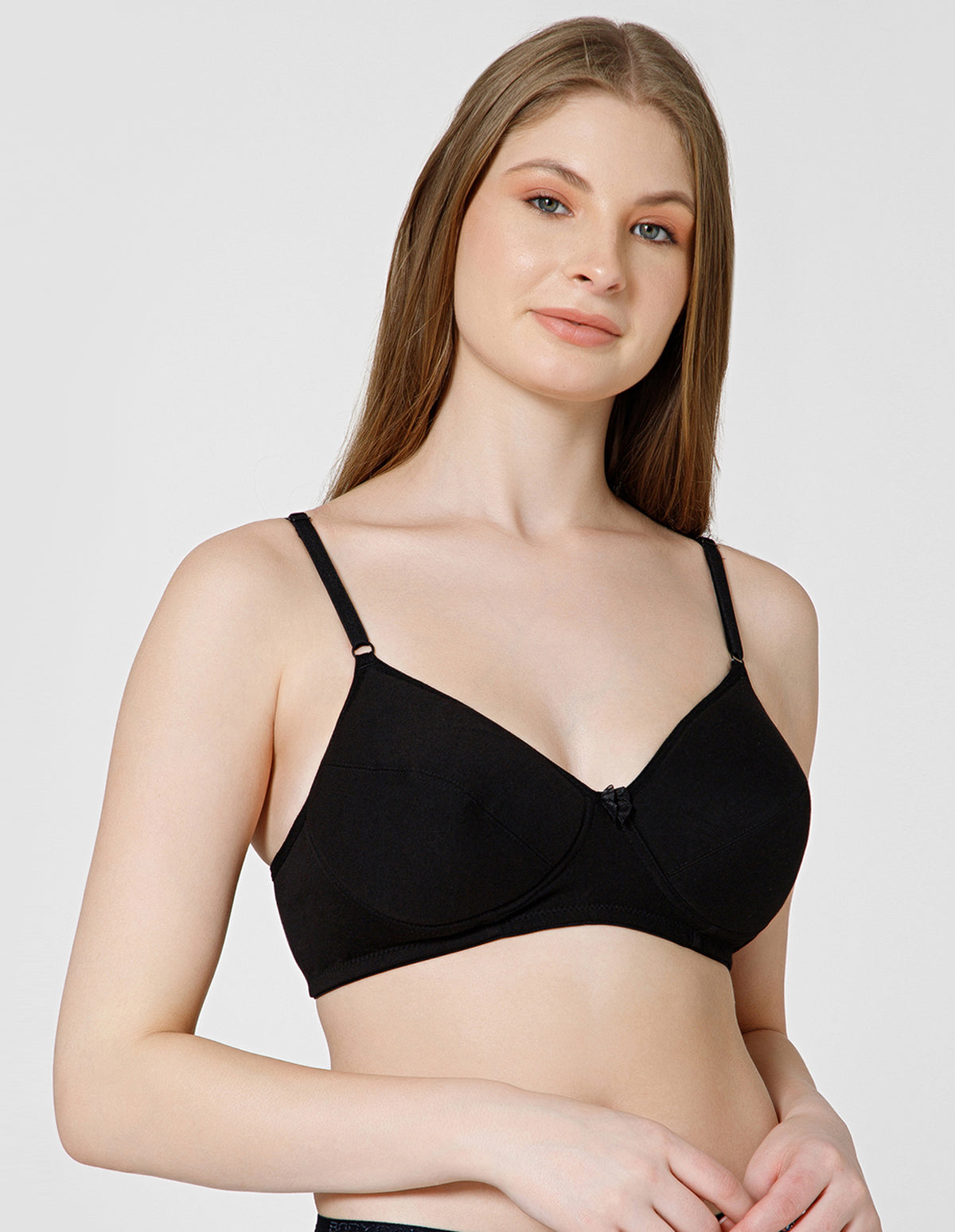 Soft Cotton Wirefree Padded Full Coverage Bra for All-Day Wear - Black (#1544B)