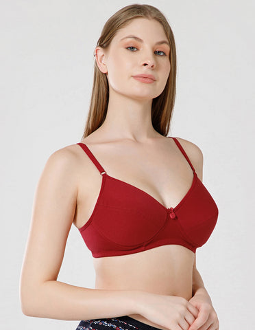 Soft Cotton Wirefree Padded Full Coverage Bra for All-Day Wear - Mehroon (#1544MEH)