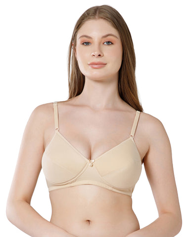 Soft Cotton Wirefree Padded Full Coverage Bra for All-Day Wear - Skin (#1544S)