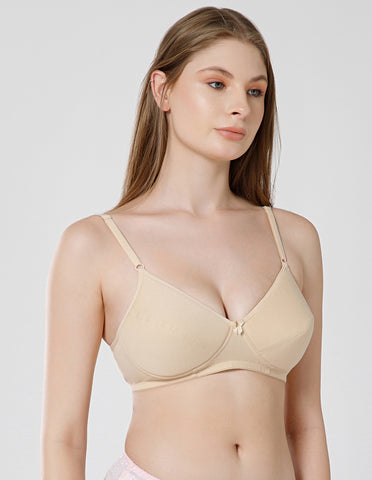 Soft Cotton Wirefree Padded Full Coverage Bra for All-Day Wear - Skin (#1544S)