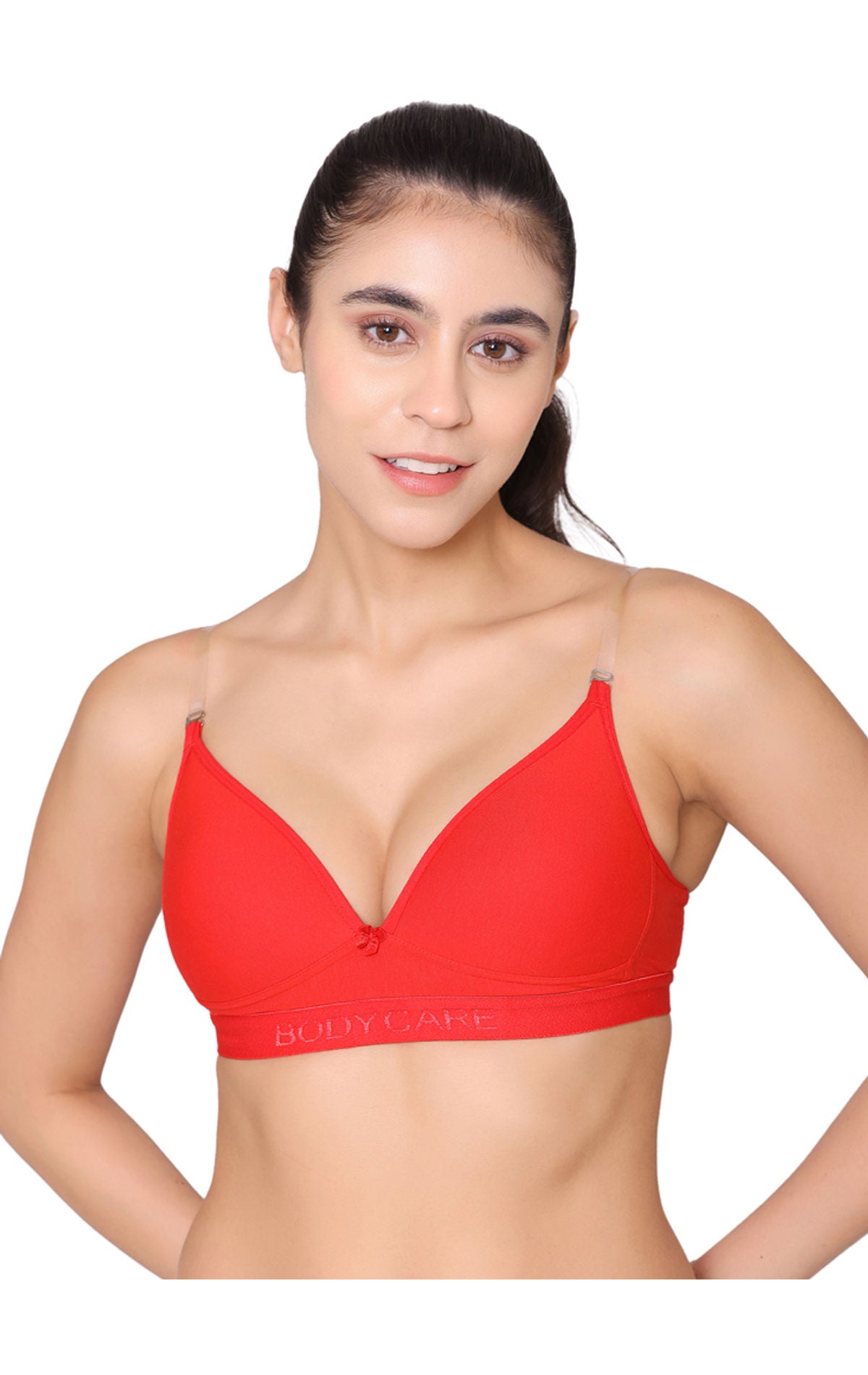 Bodycare Wire free, Seamless Padded Sports Bra -1606-RED