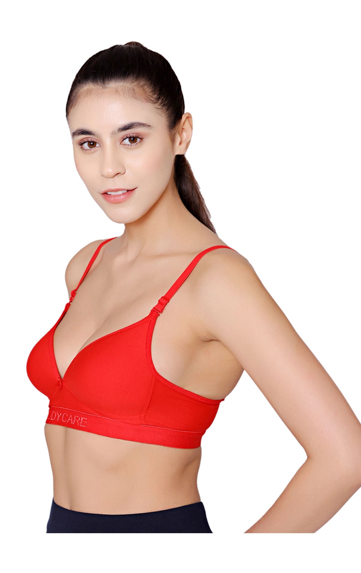 Bodycare Wire free, Seamless Padded Sports Bra -1606-RED