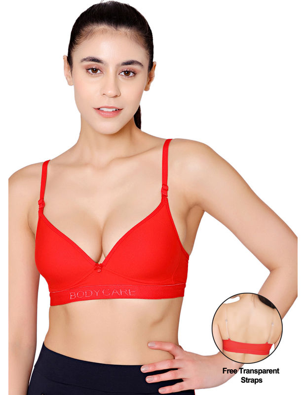 Bodycare Wire free, Seamless Padded Sports Bra -1606-RED