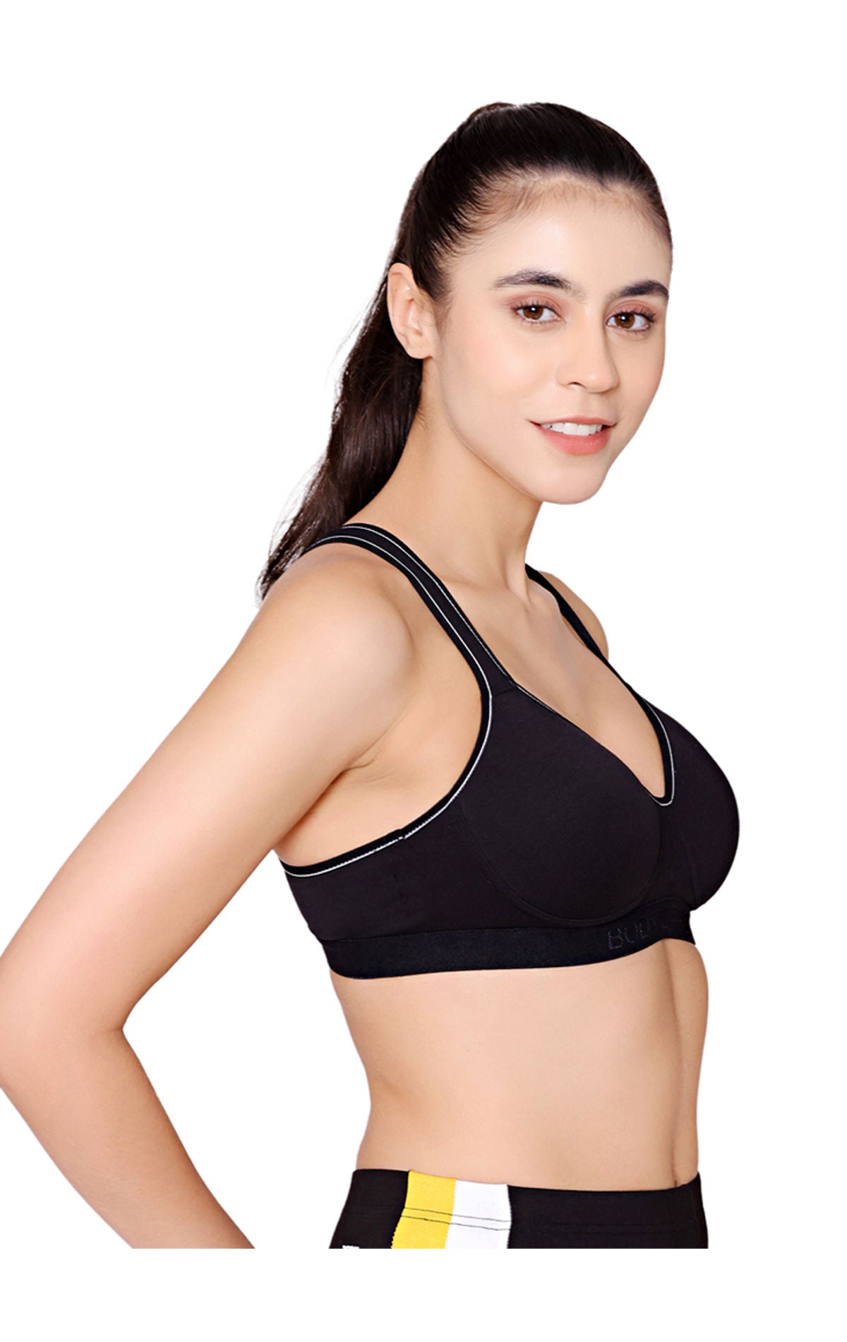 Bodycare cotton spandex wirefree adjustable straps seamless padded sports bra-1615B