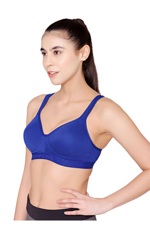 Bodycare cotton spandex wirefree adjustable straps seamless padded sports bra-1615RBLU