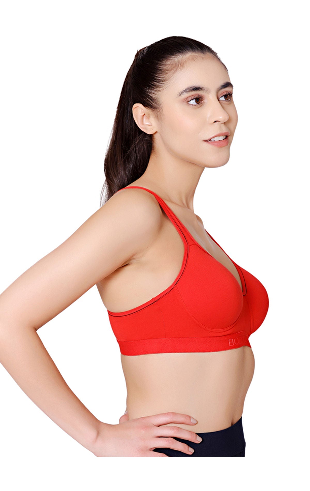 Bodycare cotton spandex wirefree adjustable straps seamless padded sports bra-1615RE