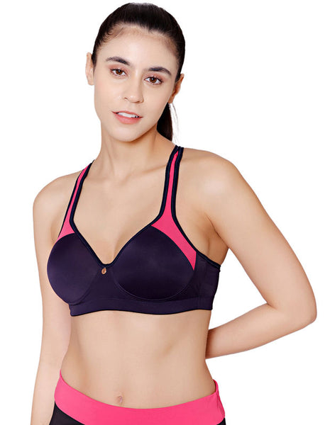 Bodycare Polyamide spandex broad straps seamless padded sports bra-1624NAV